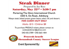 May 22 Steak Dinner Fundraiser